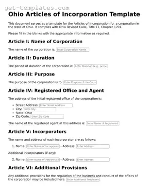 Attorney-Approved  Articles of Incorporation Document for Ohio