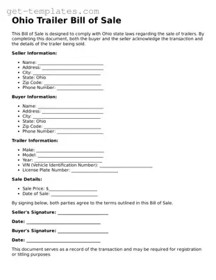 Attorney-Approved  Trailer Bill of Sale Document for Ohio