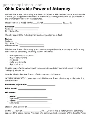 Attorney-Approved  Durable Power of Attorney Document for Ohio