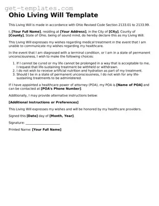 Attorney-Approved Living Will Document for Ohio