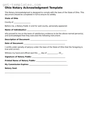 Attorney-Approved  Notary Acknowledgement Document for Ohio