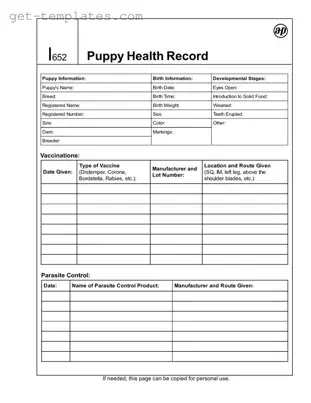 Fill in a Valid Puppy Health Record Template