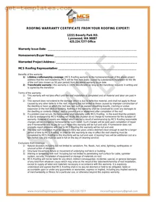 Fill in a Valid Roofing Warranty Certificate Template