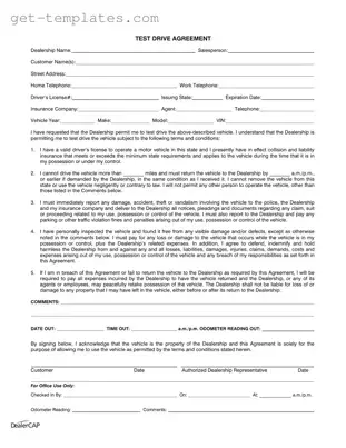 Fill in a Valid Test Drive Template