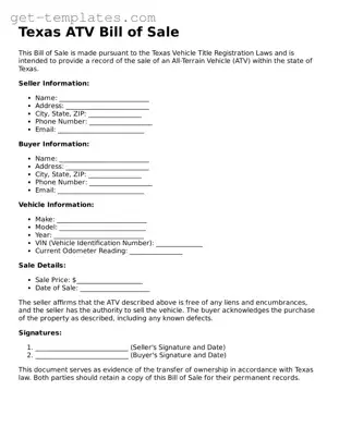 Attorney-Approved  ATV Bill of Sale Document for Texas