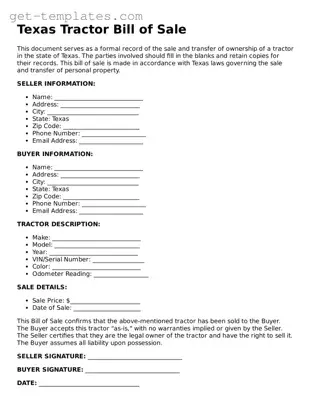 Attorney-Approved  Tractor Bill of Sale Document for Texas