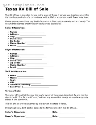 Attorney-Approved  RV Bill of Sale Document for Texas