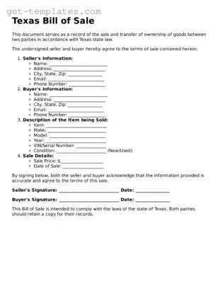 Attorney-Approved  Bill of Sale Document for Texas