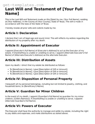 Attorney-Approved  Last Will and Testament Document for Texas