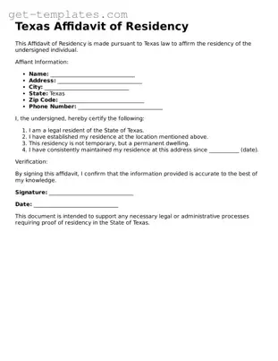 Attorney-Approved  Affidavit of Residency Document for Texas
