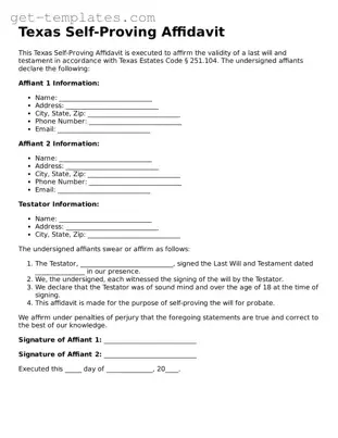 Attorney-Approved  Self-Proving Affidavit Document for Texas