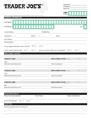 Fill in a Valid Trader Joe's application Template