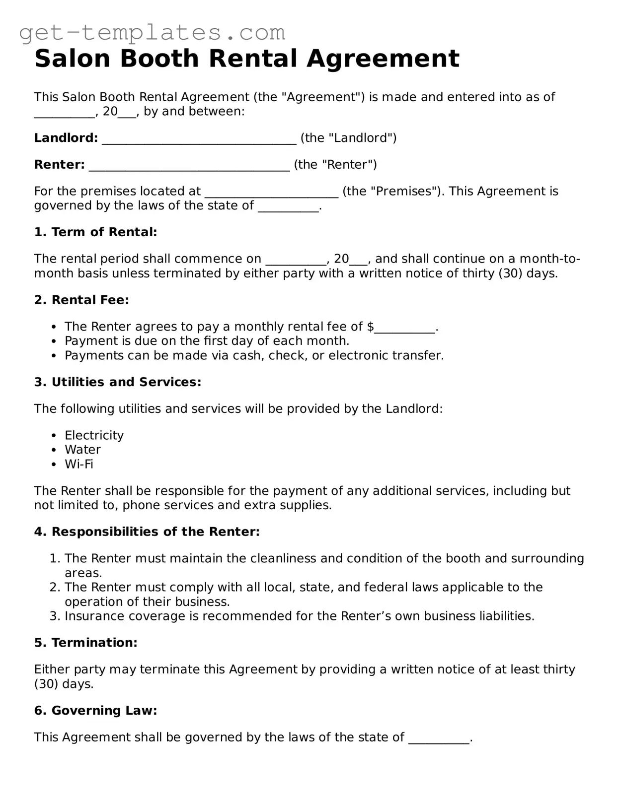 Attorney-Approved Salon Booth Rental Agreement Form