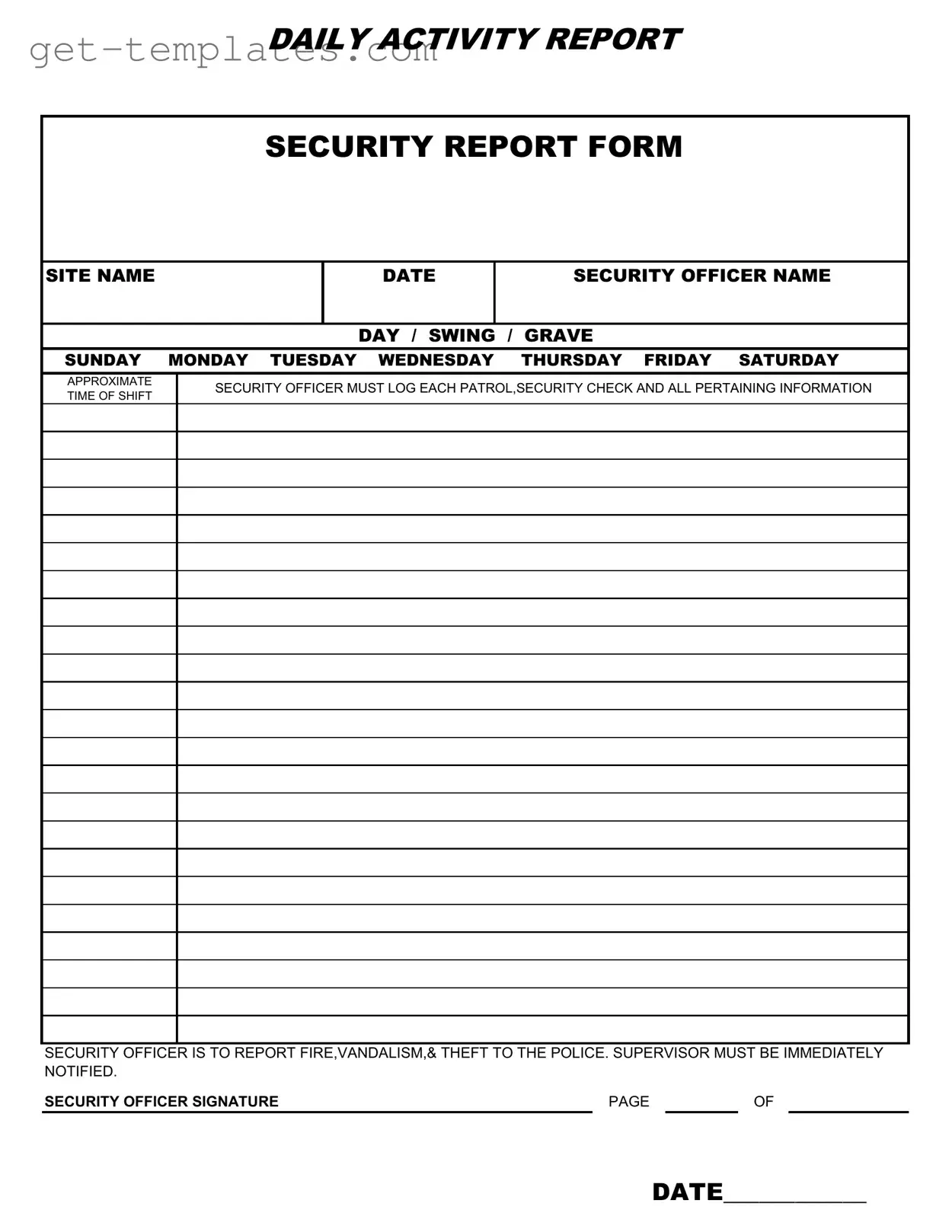 Fill in a Valid Security Guard Daily Report Sample Template