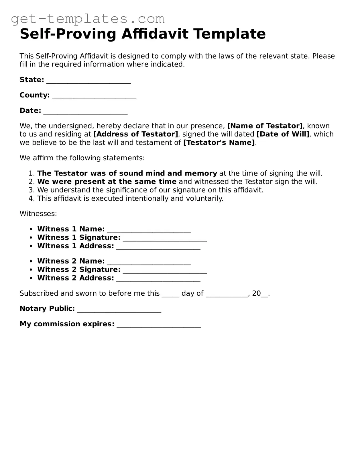 Attorney-Approved Self-Proving Affidavit Form