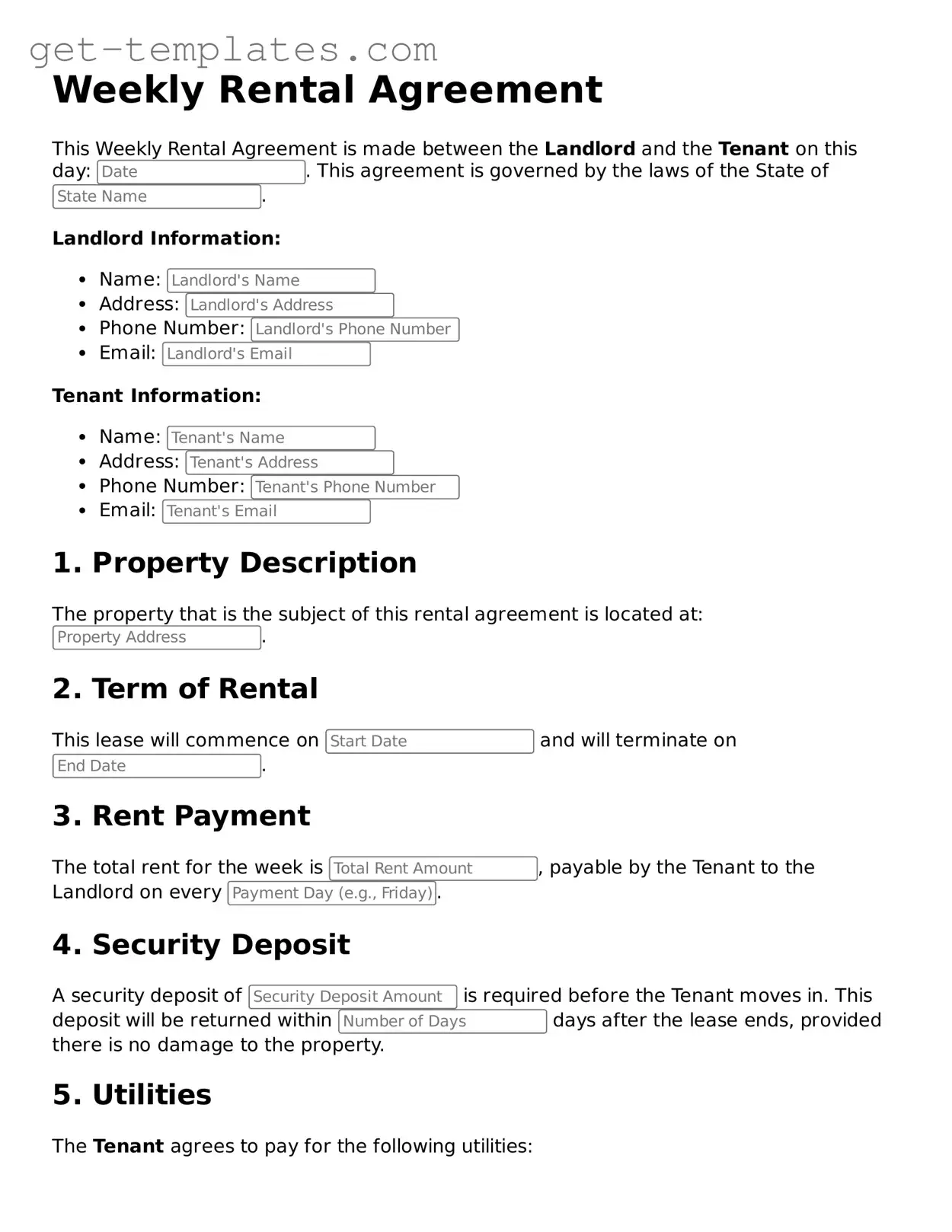 Attorney-Approved Weekly Rental Agreement Form