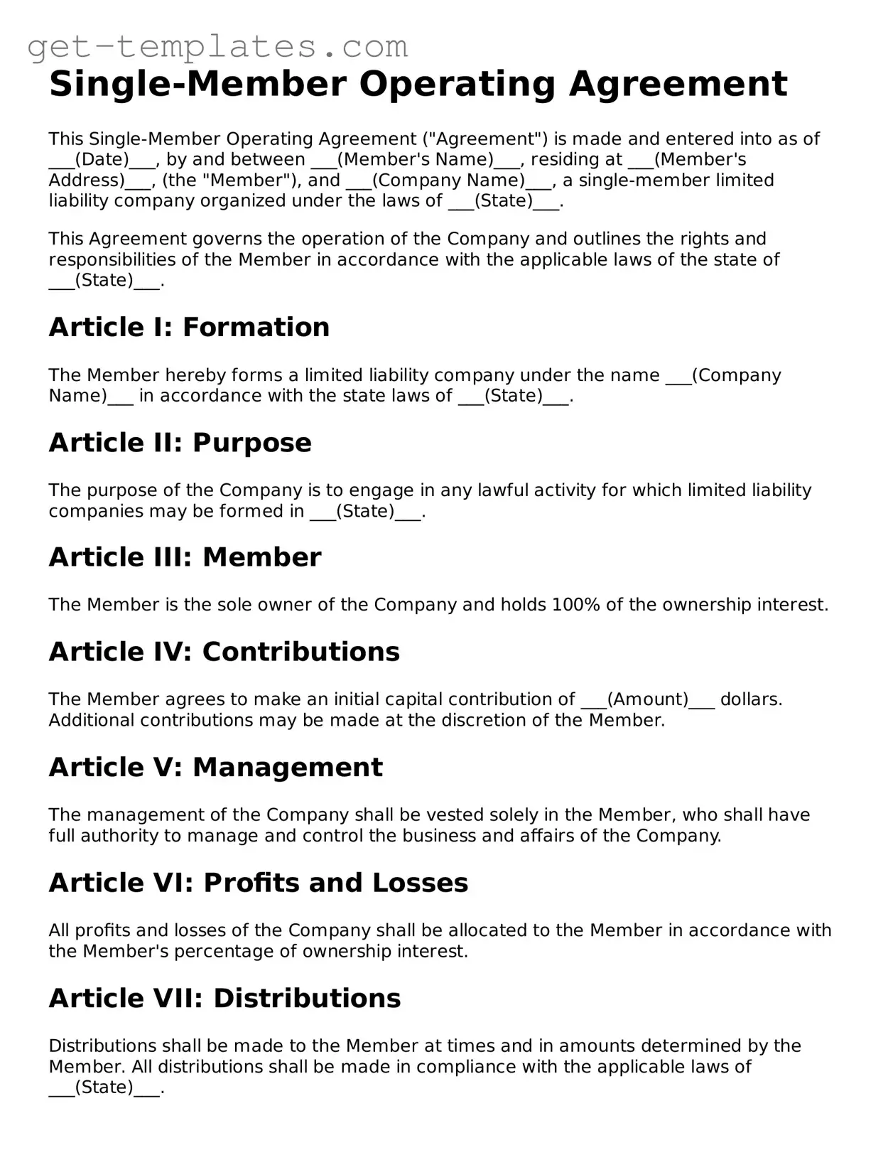 Attorney-Approved Single-Member Operating Agreement Form