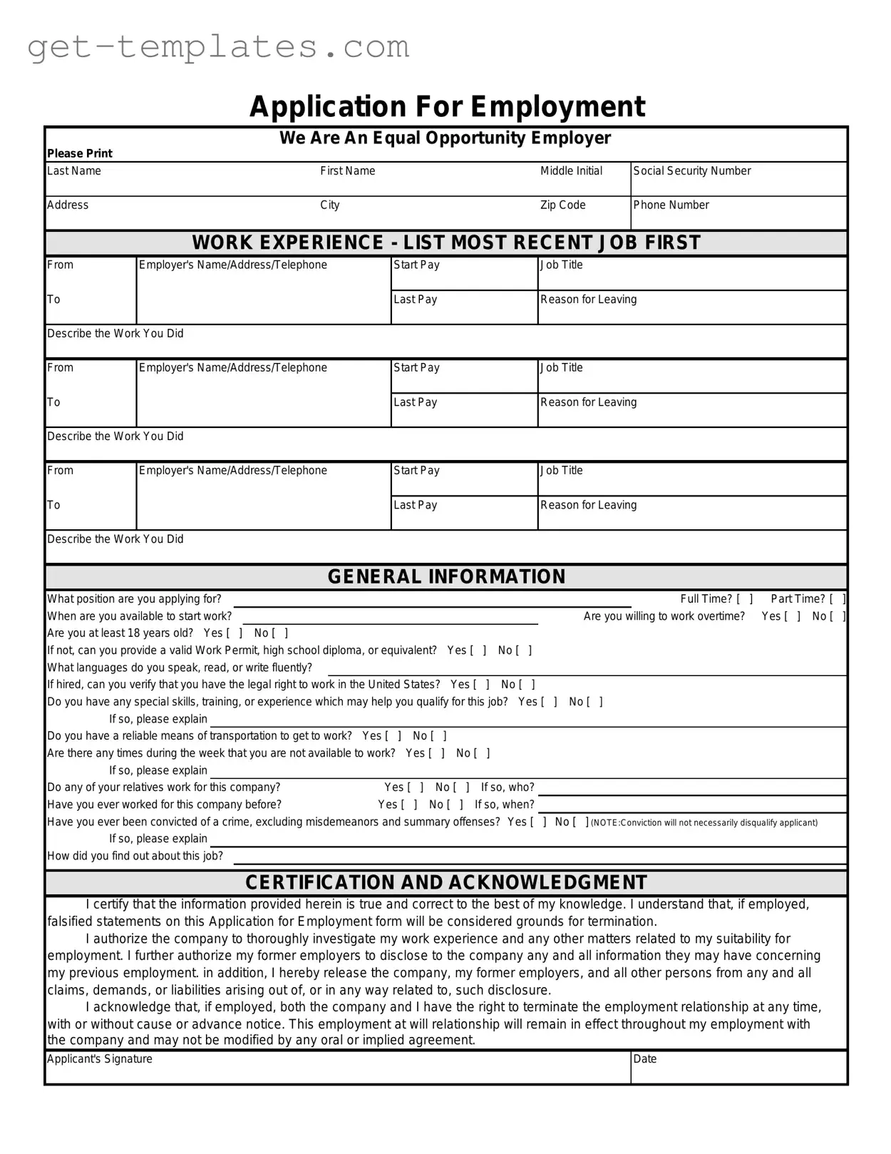 Fill in a Valid Spanish Application Employment Template