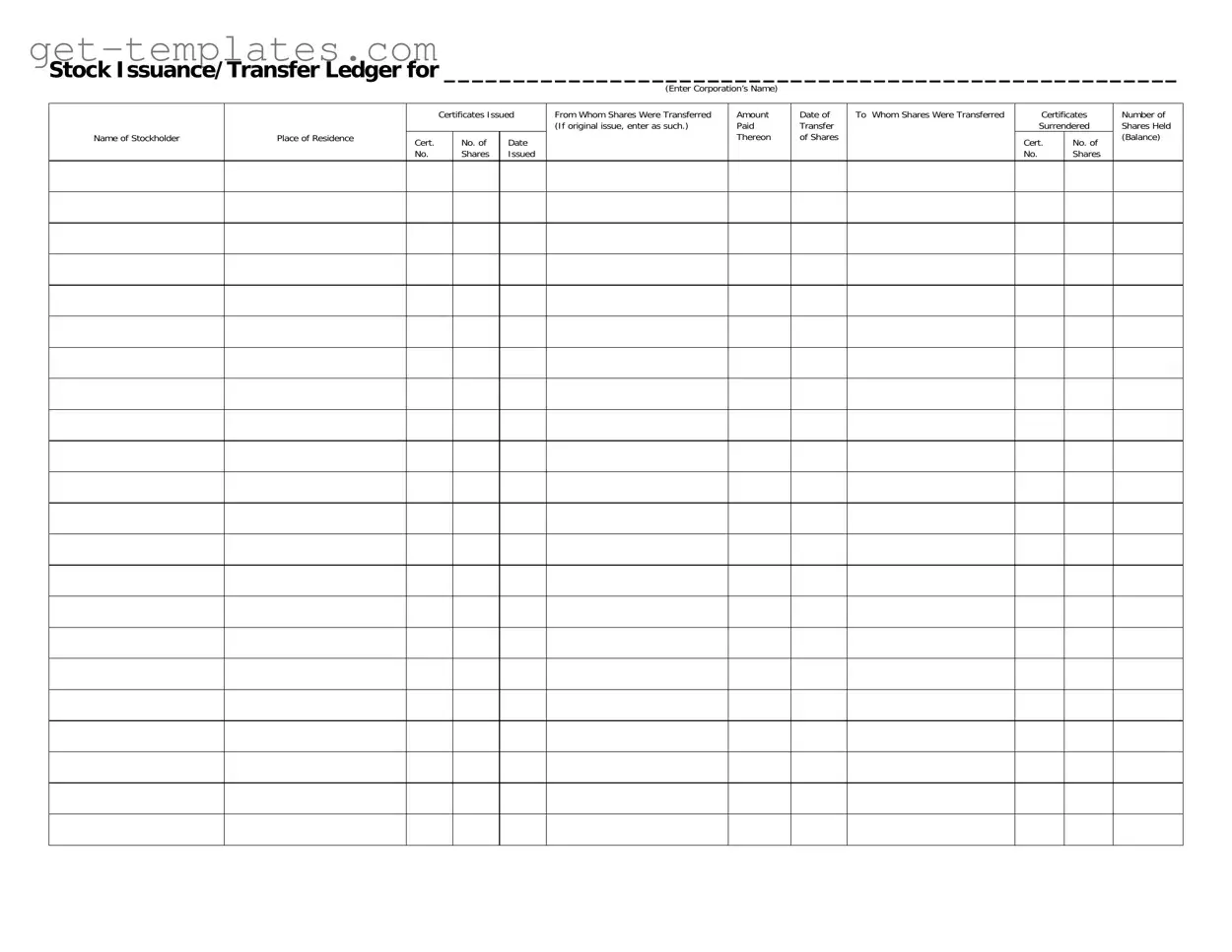 Fill in a Valid Stock Transfer Ledger Template