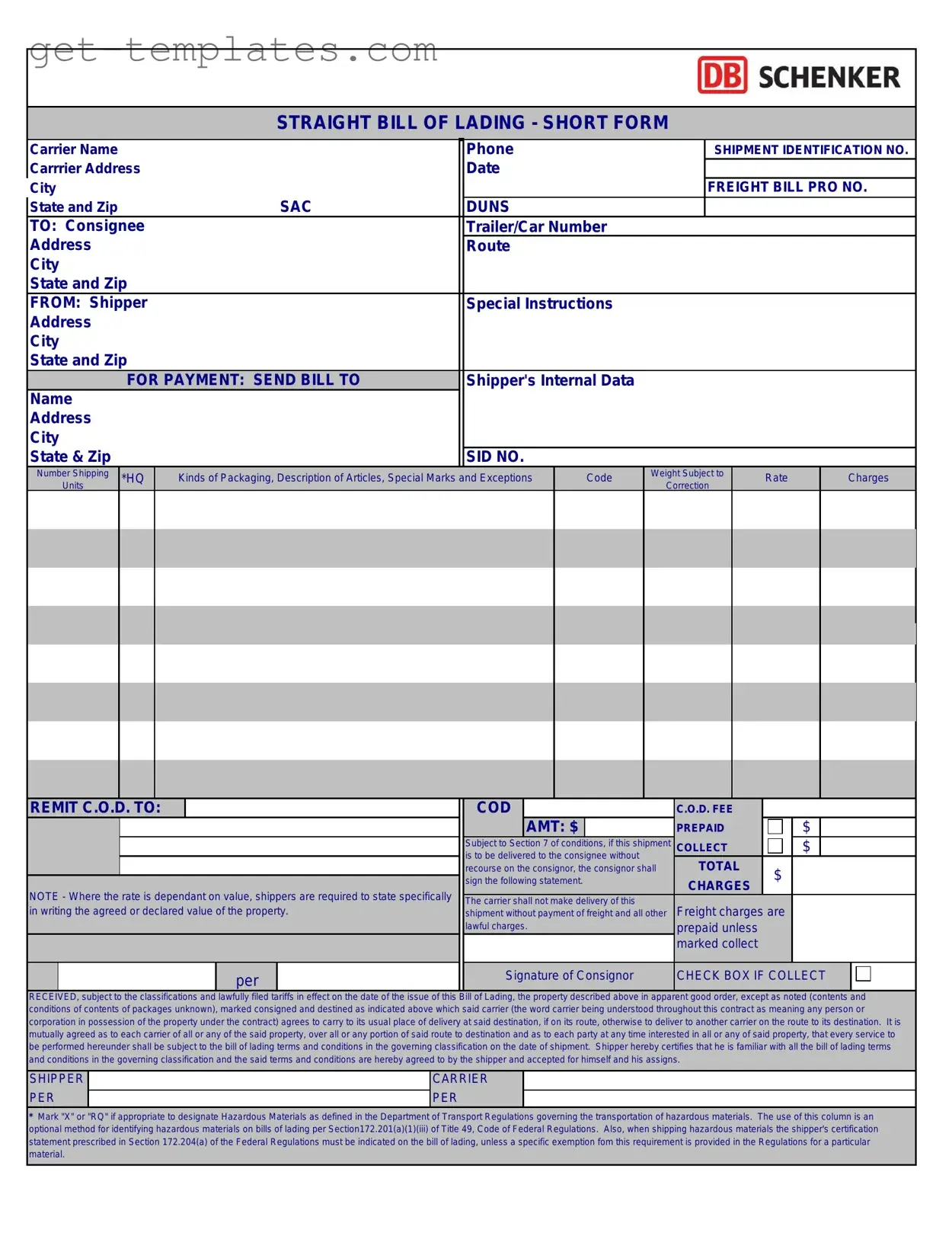 Fill in a Valid Straight Bill Of Lading Template