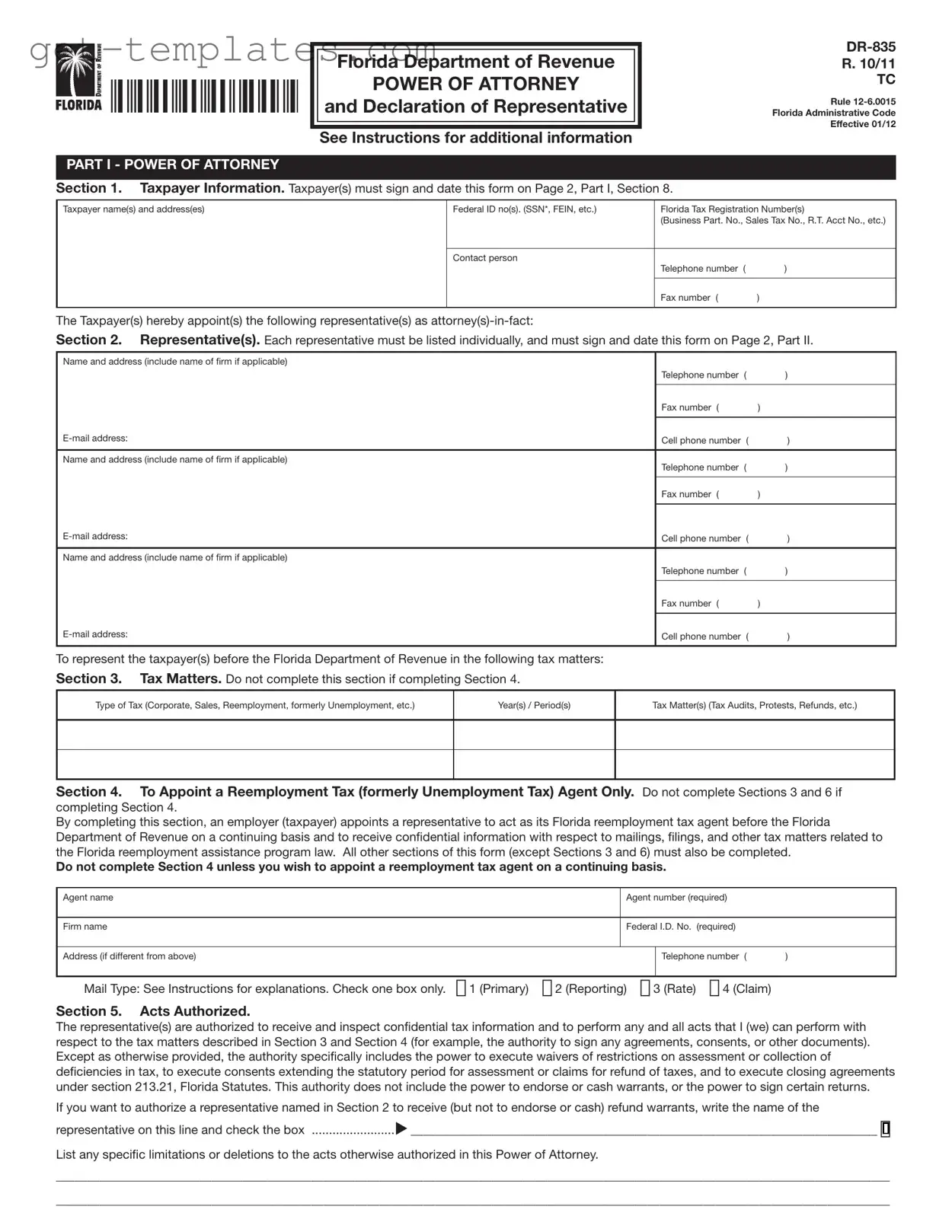 Fill in a Valid Tax POA dr 835 Template