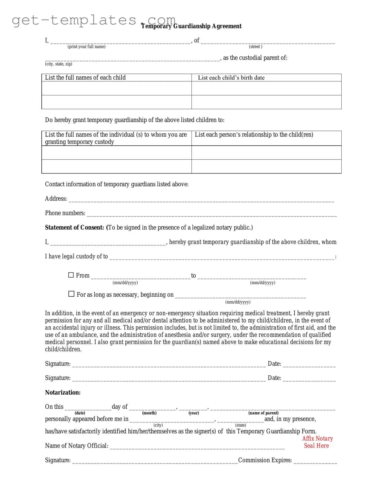 Fill in a Valid Temporary Custody Template