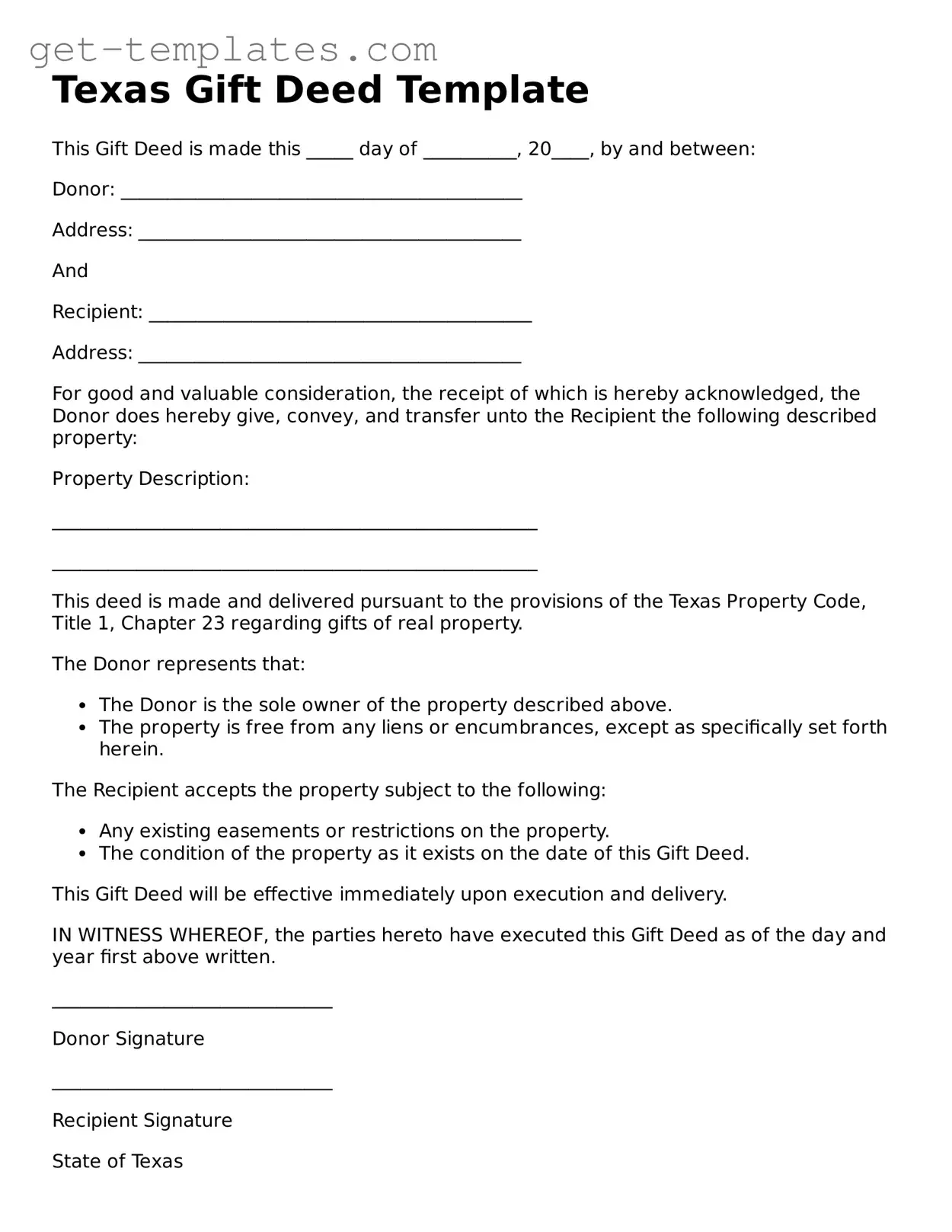 Attorney-Approved  Gift Deed Document for Texas