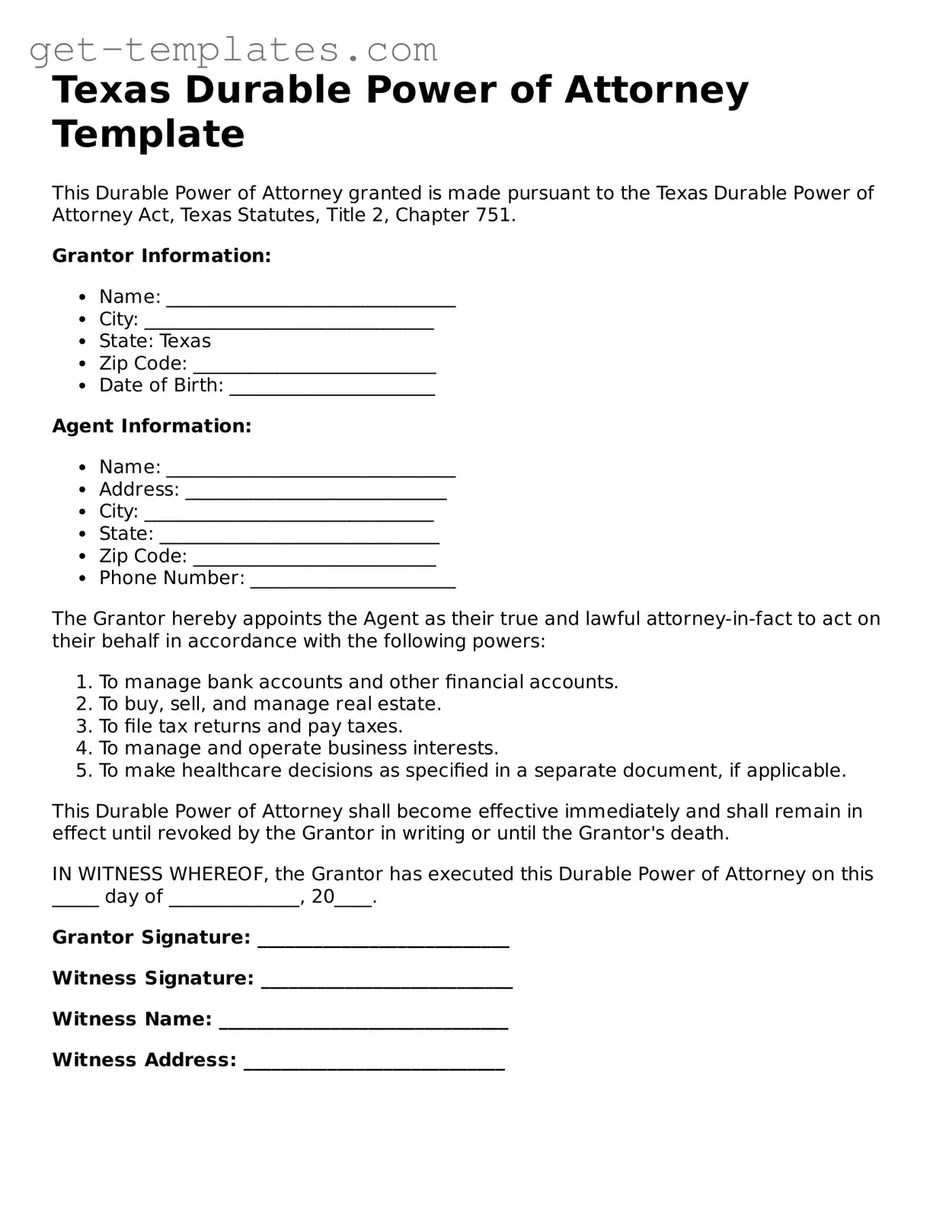 Attorney-Approved  Durable Power of Attorney Document for Texas