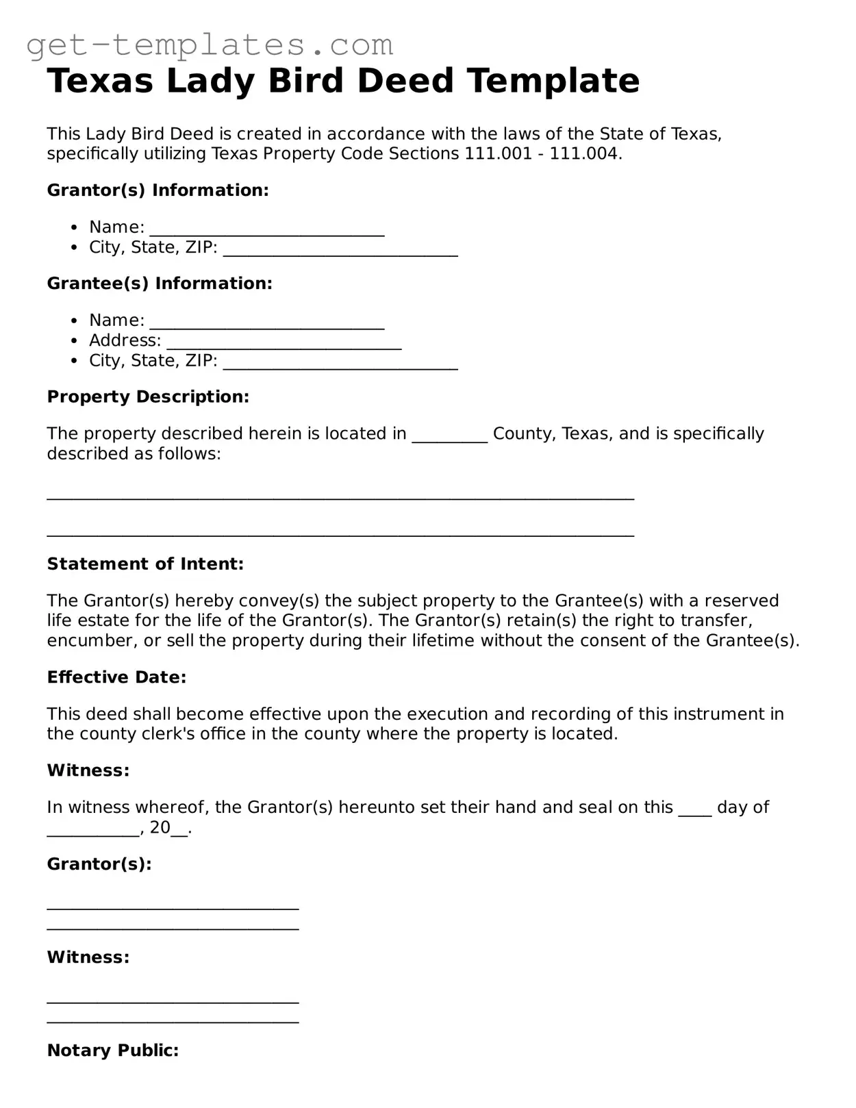 Attorney-Approved  Lady Bird Deed Document for Texas