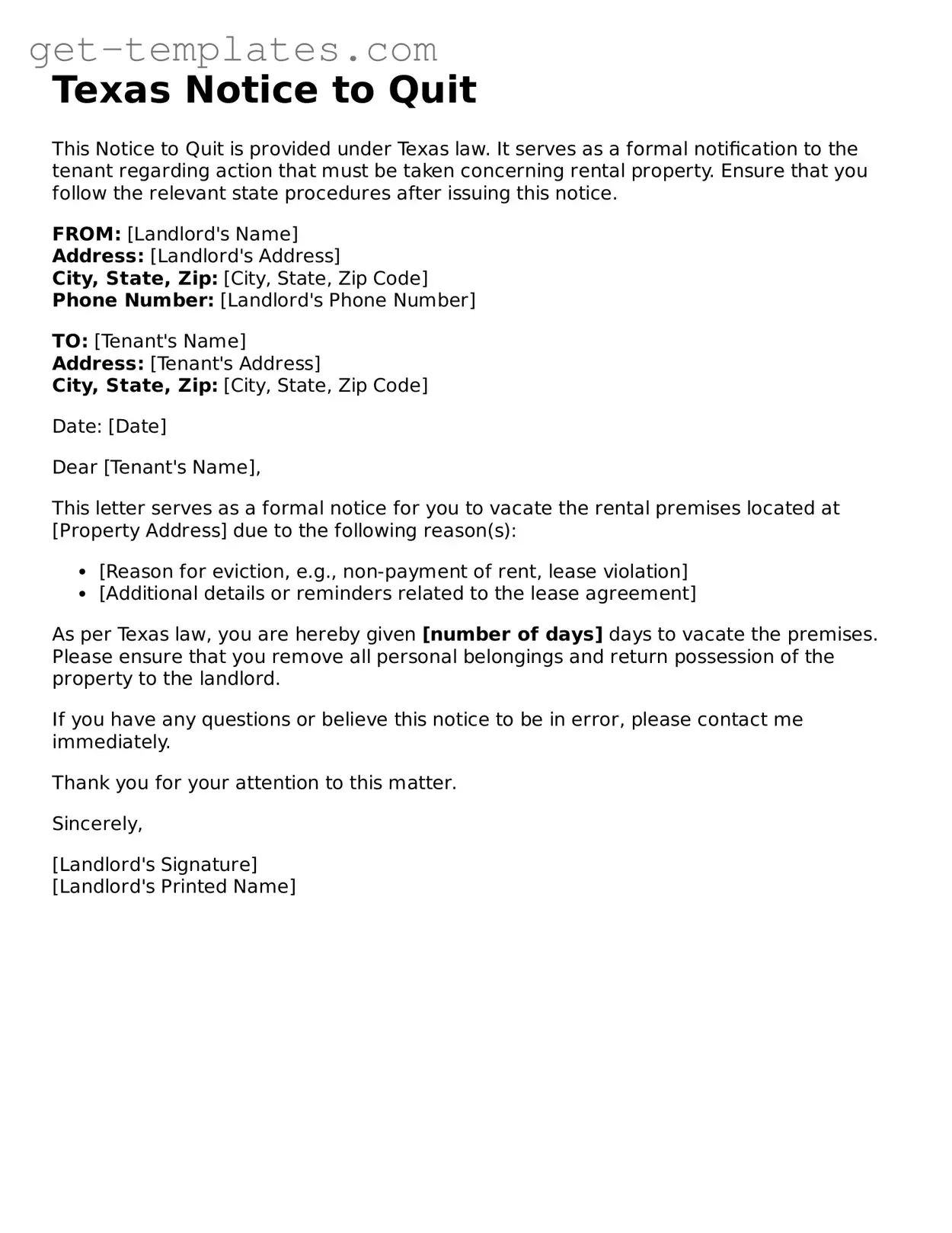 Attorney-Approved  Notice to Quit Document for Texas