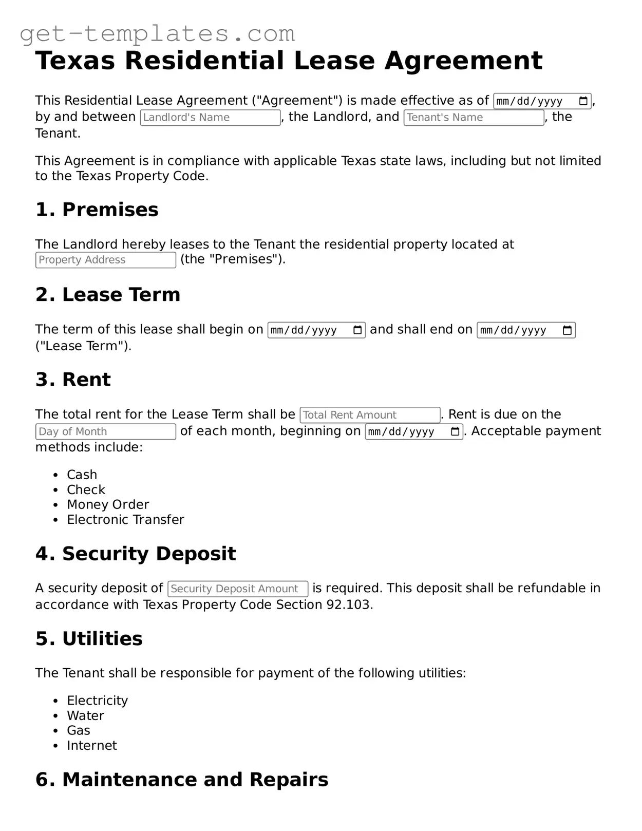 Attorney-Approved  Residential Lease Agreement Document for Texas