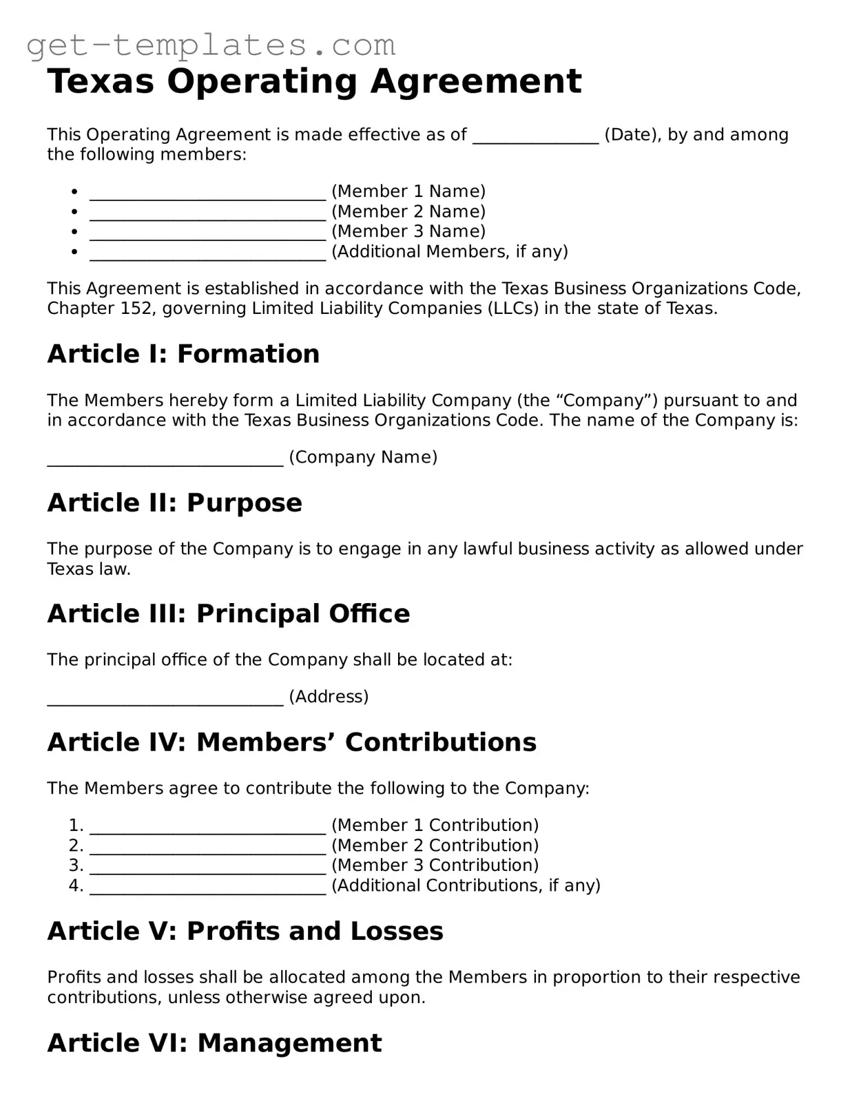 Attorney-Approved  Operating Agreement Document for Texas