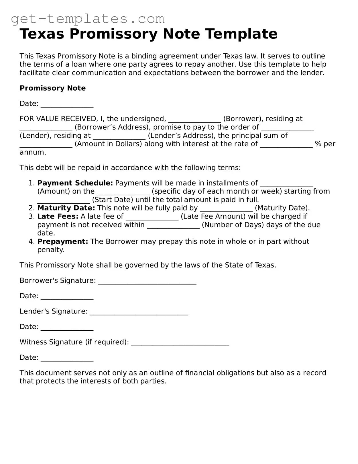Attorney-Approved  Promissory Note Document for Texas