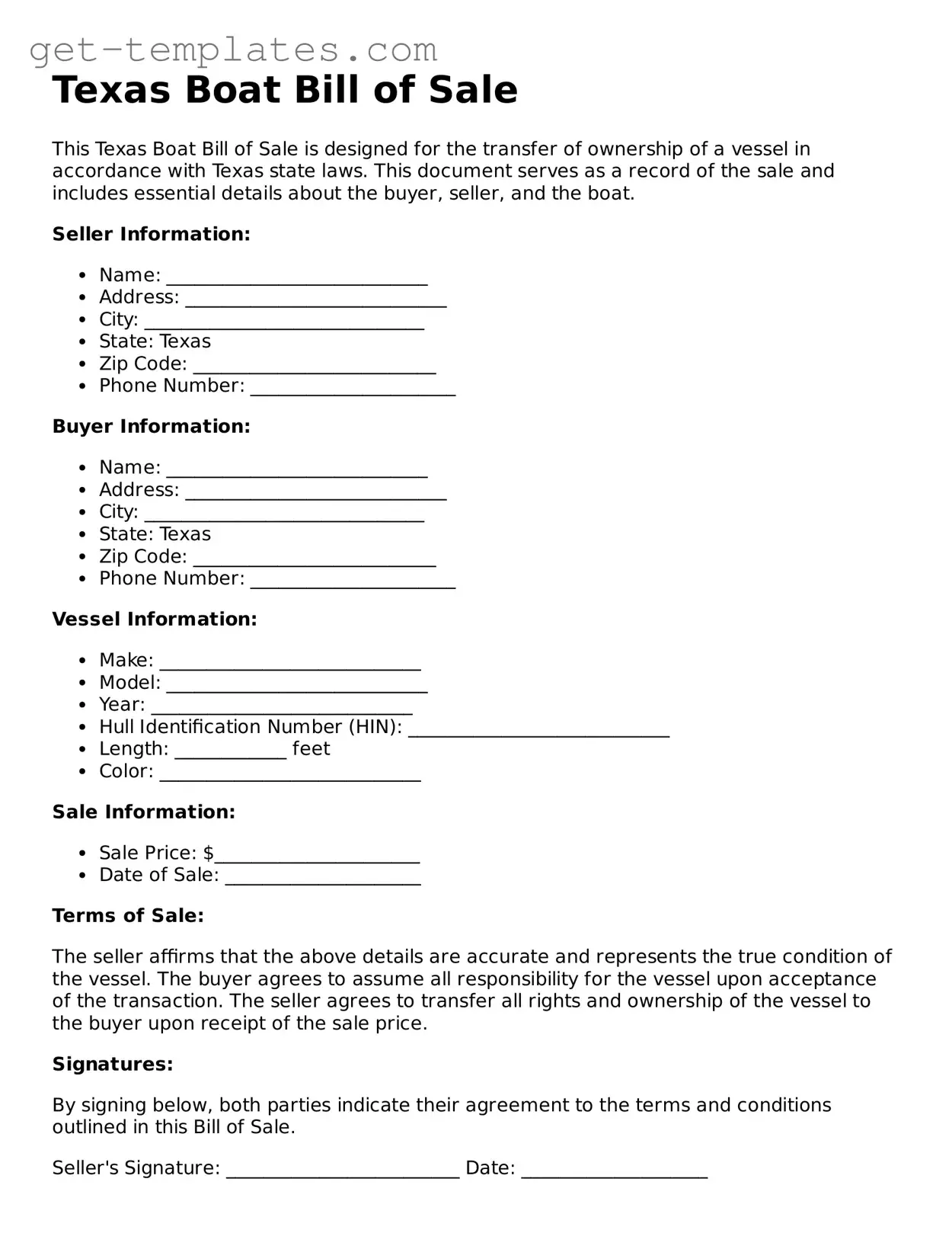 Attorney-Approved  Boat Bill of Sale Document for Texas