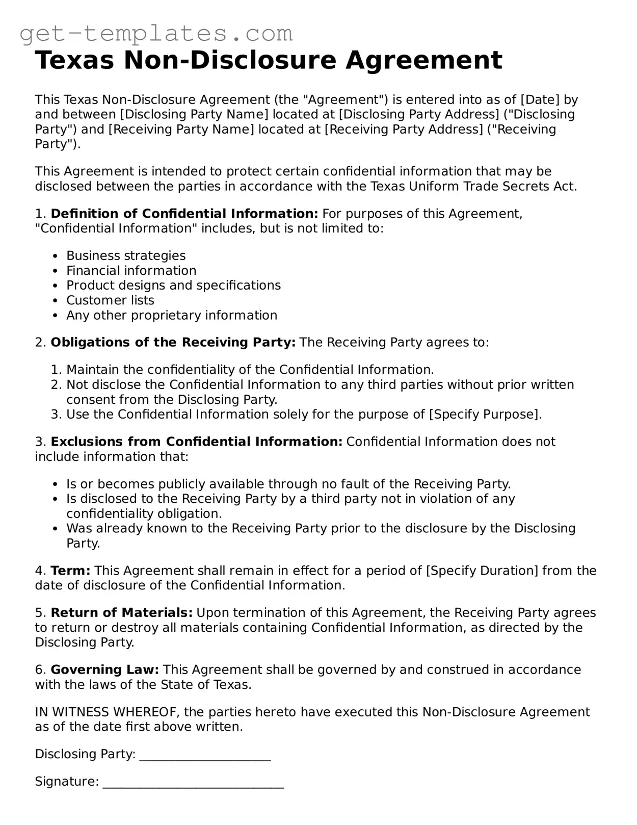 Attorney-Approved  Non-disclosure Agreement Document for Texas