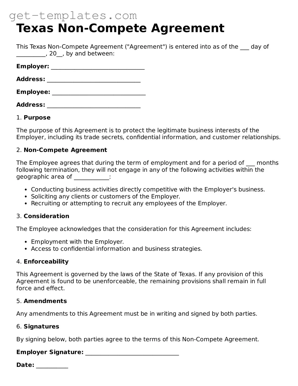 Attorney-Approved  Non-compete Agreement Document for Texas