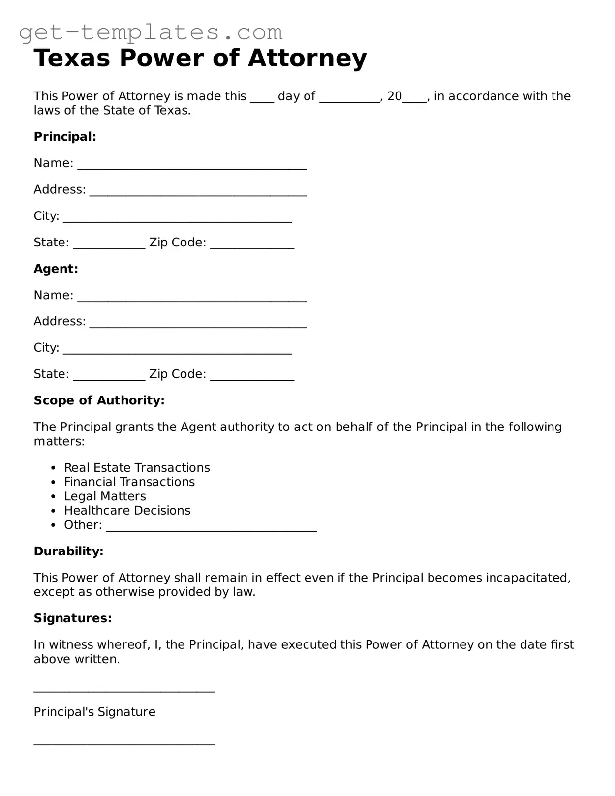 Attorney-Approved  Power of Attorney Document for Texas