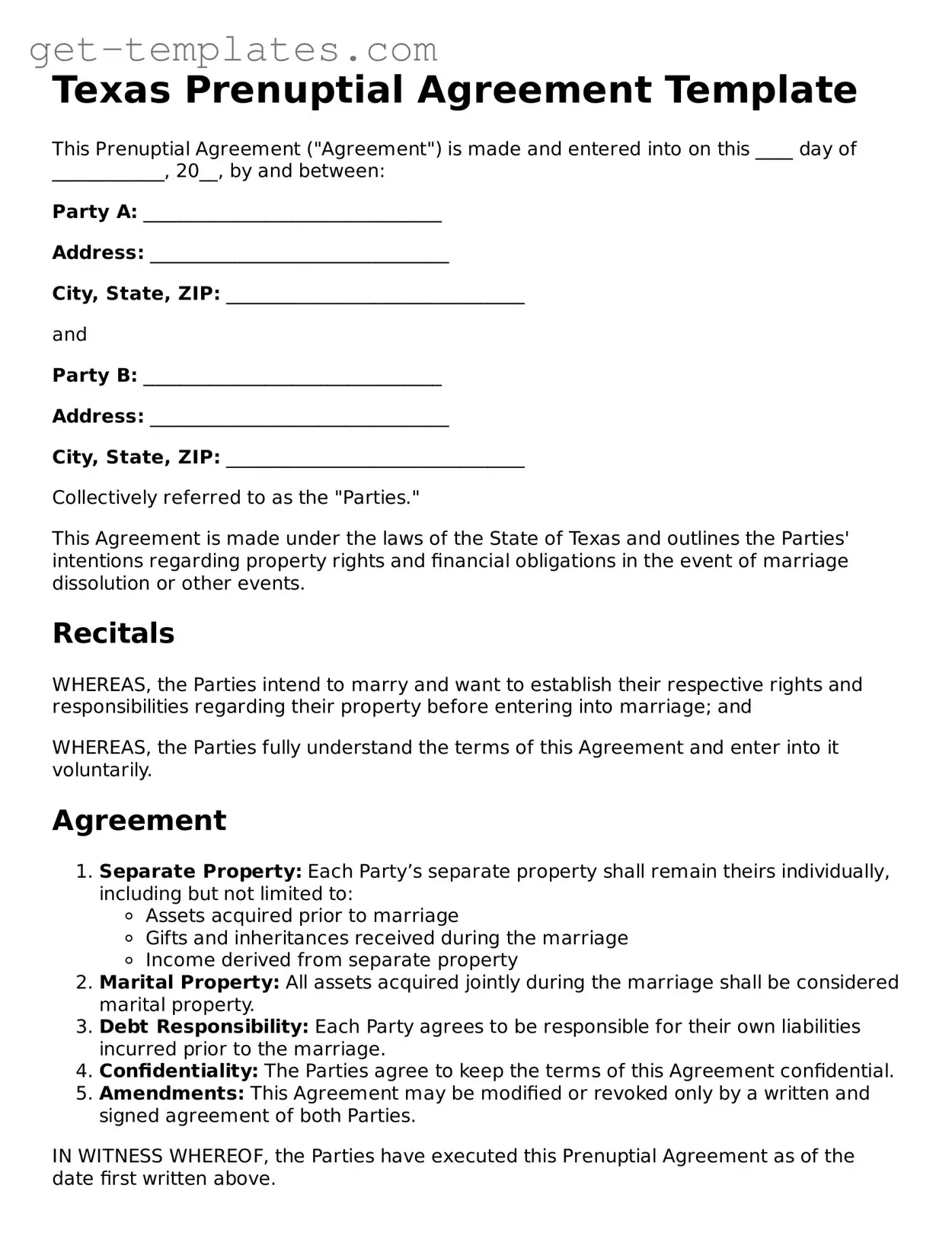 Attorney-Approved  Prenuptial Agreement Document for Texas