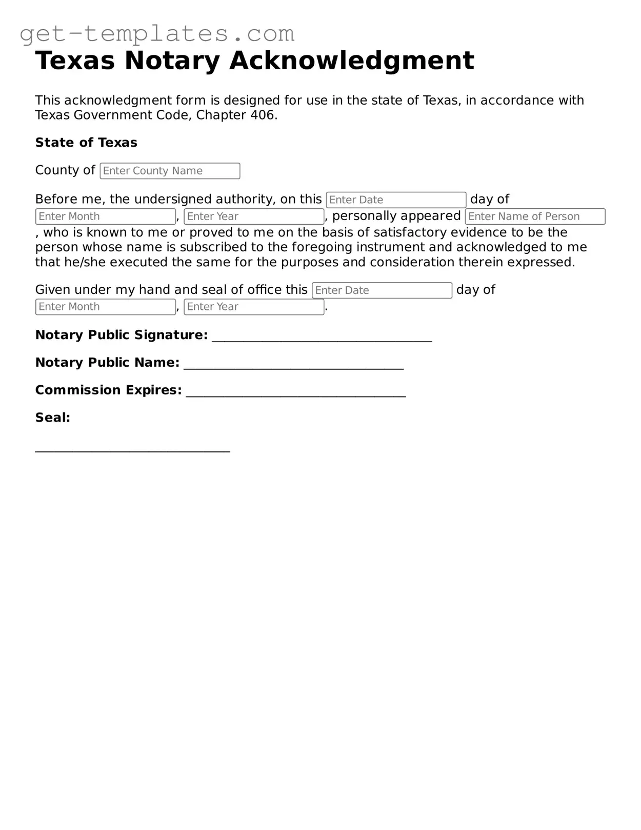 Attorney-Approved  Notary Acknowledgement Document for Texas