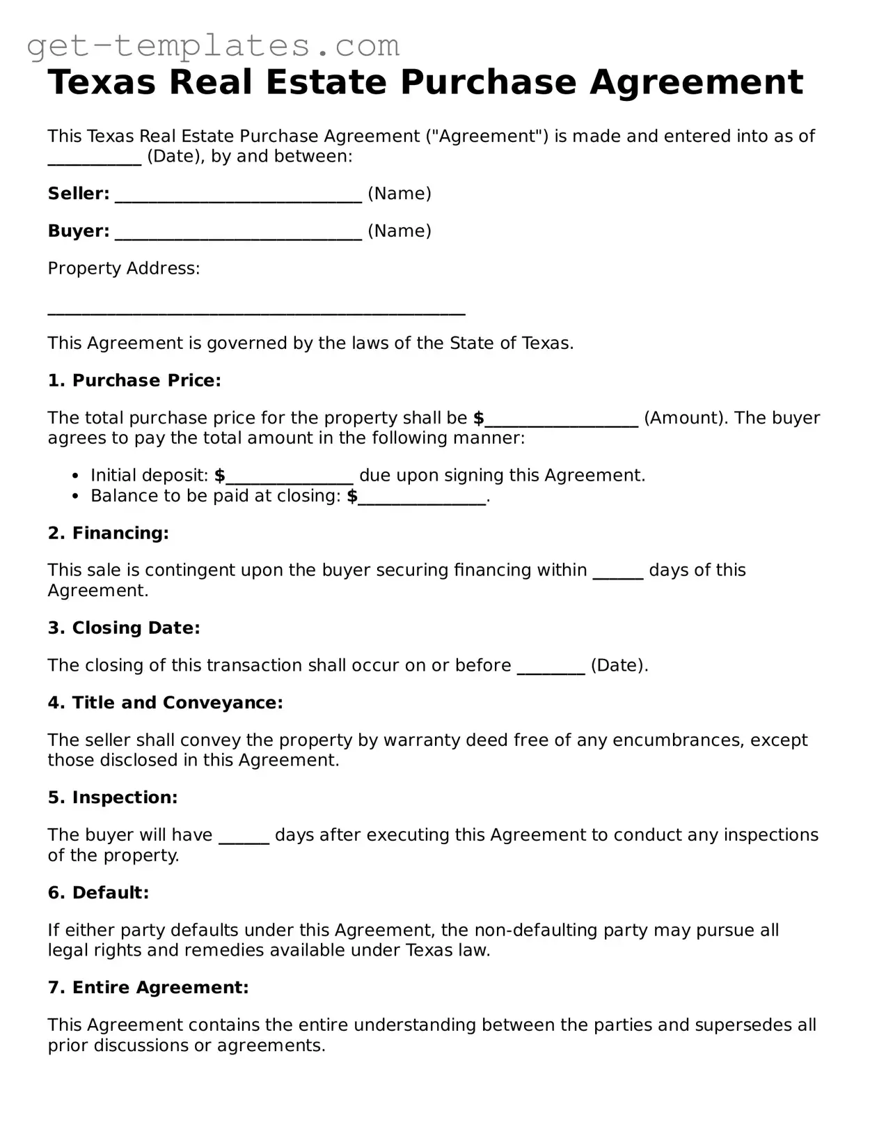 Attorney-Approved  Real Estate Purchase Agreement Document for Texas