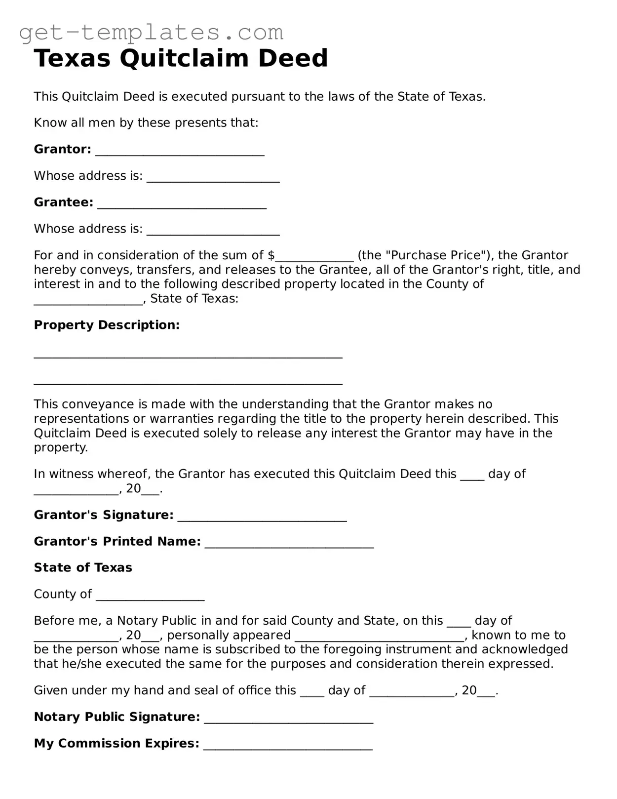 Attorney-Approved  Quitclaim Deed Document for Texas