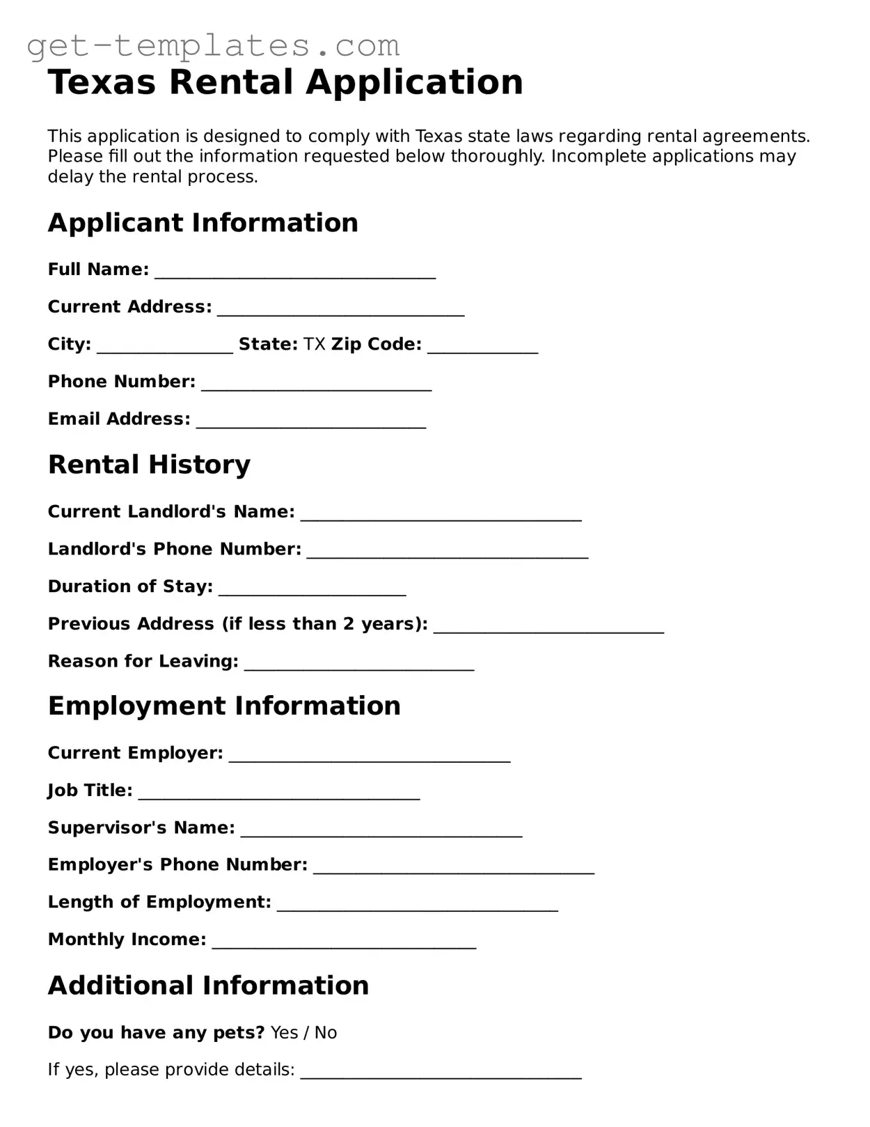 Attorney-Approved  Rental Application Document for Texas