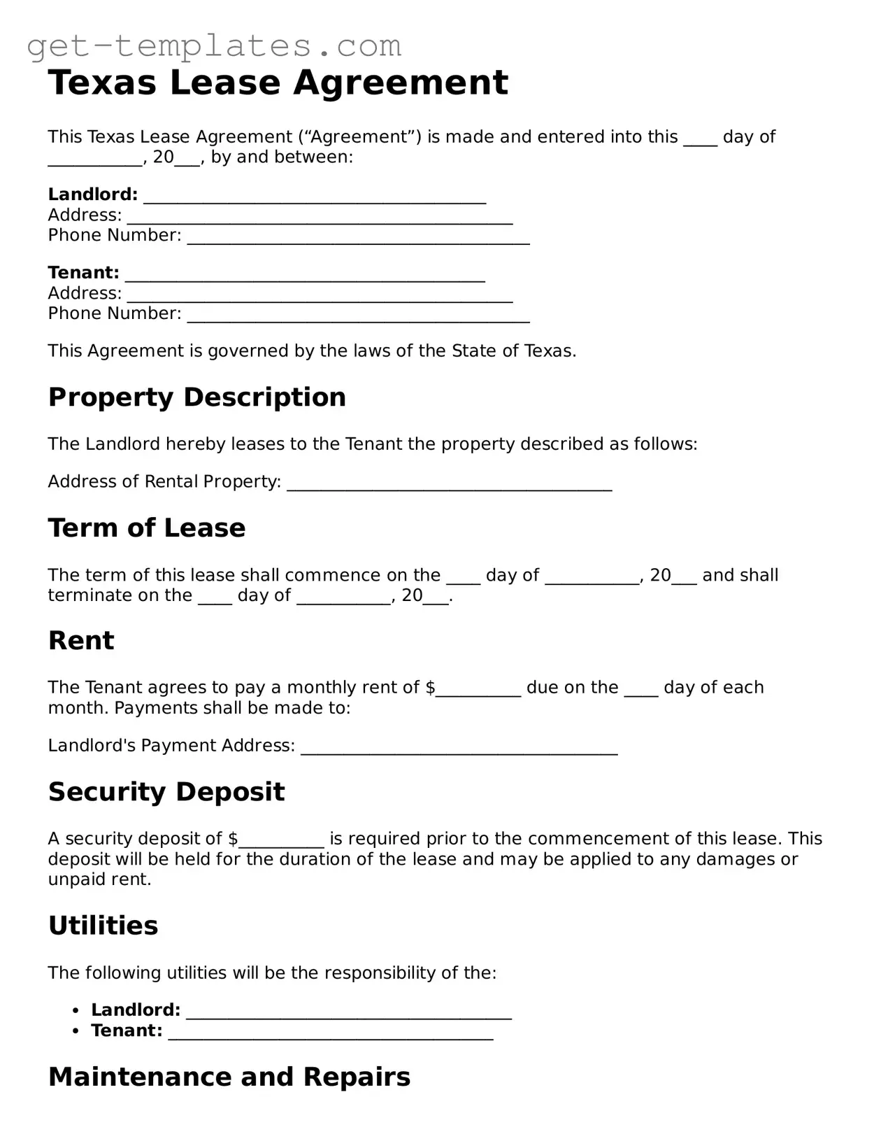 Attorney-Approved  Lease Agreement Document for Texas