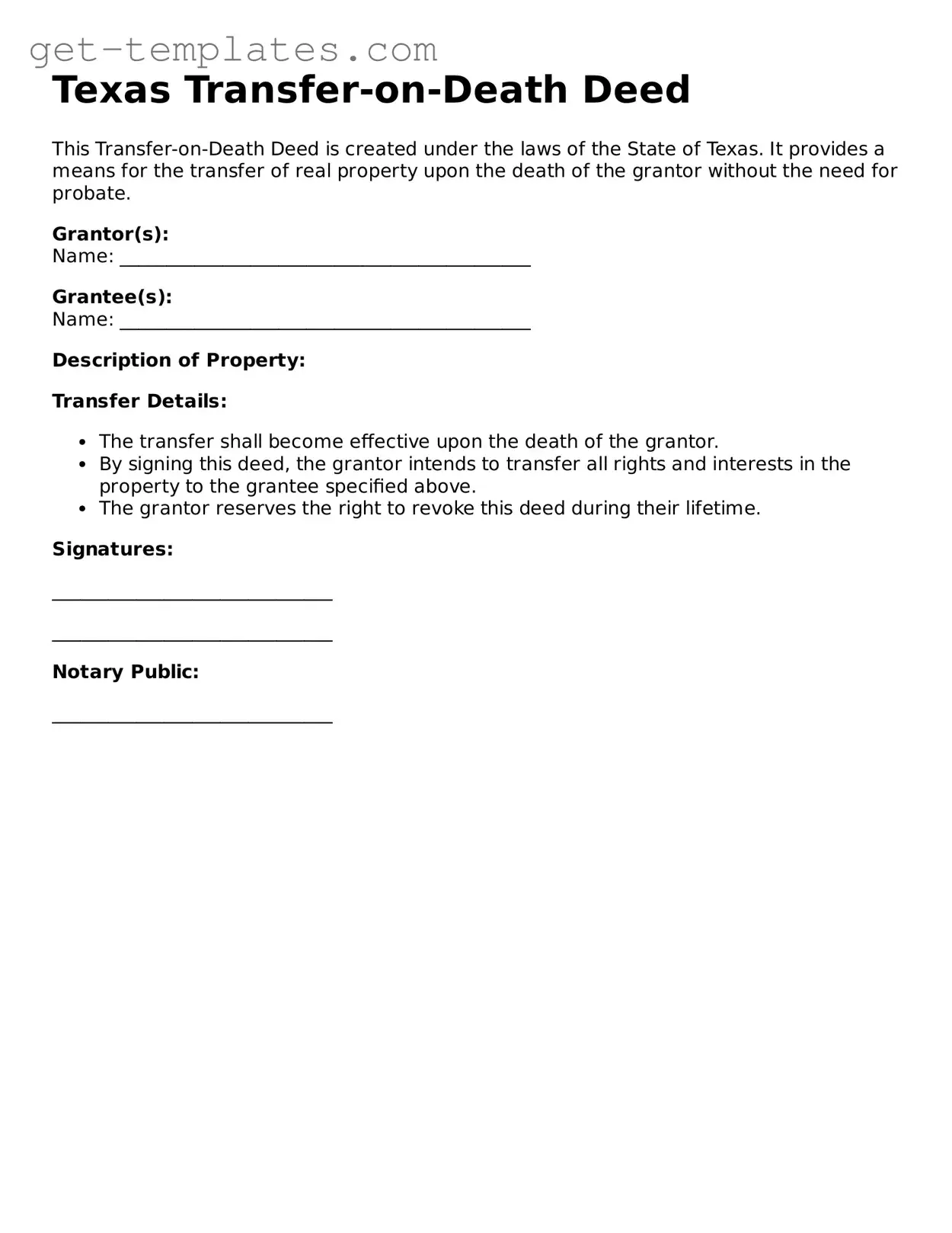 Attorney-Approved  Transfer-on-Death Deed Document for Texas
