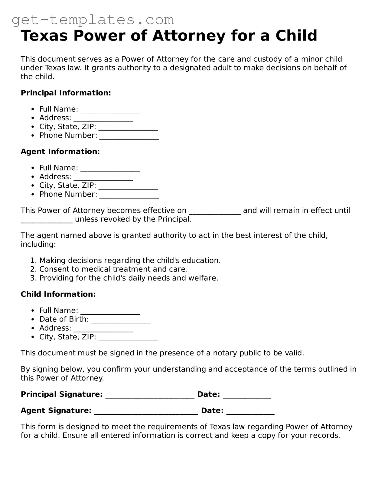 Attorney-Approved  Power of Attorney for a Child Document for Texas