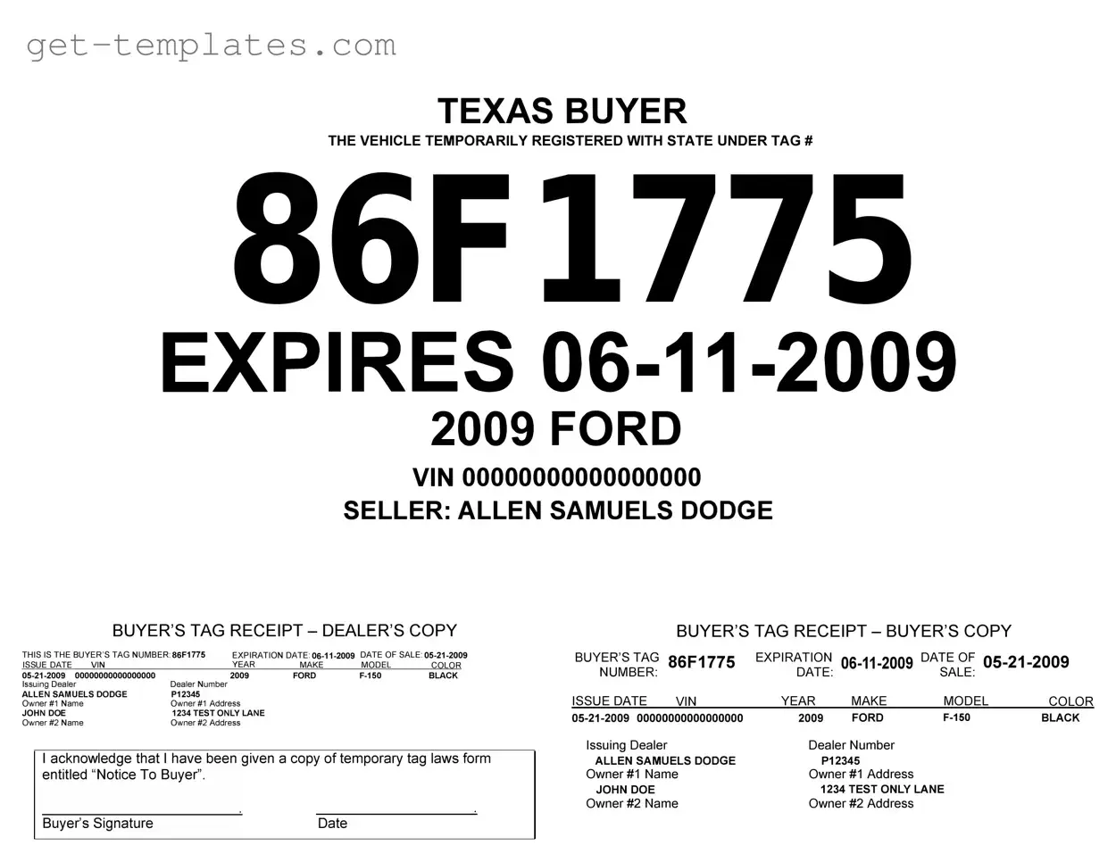 Fill in a Valid Texas Temporary Tag Template