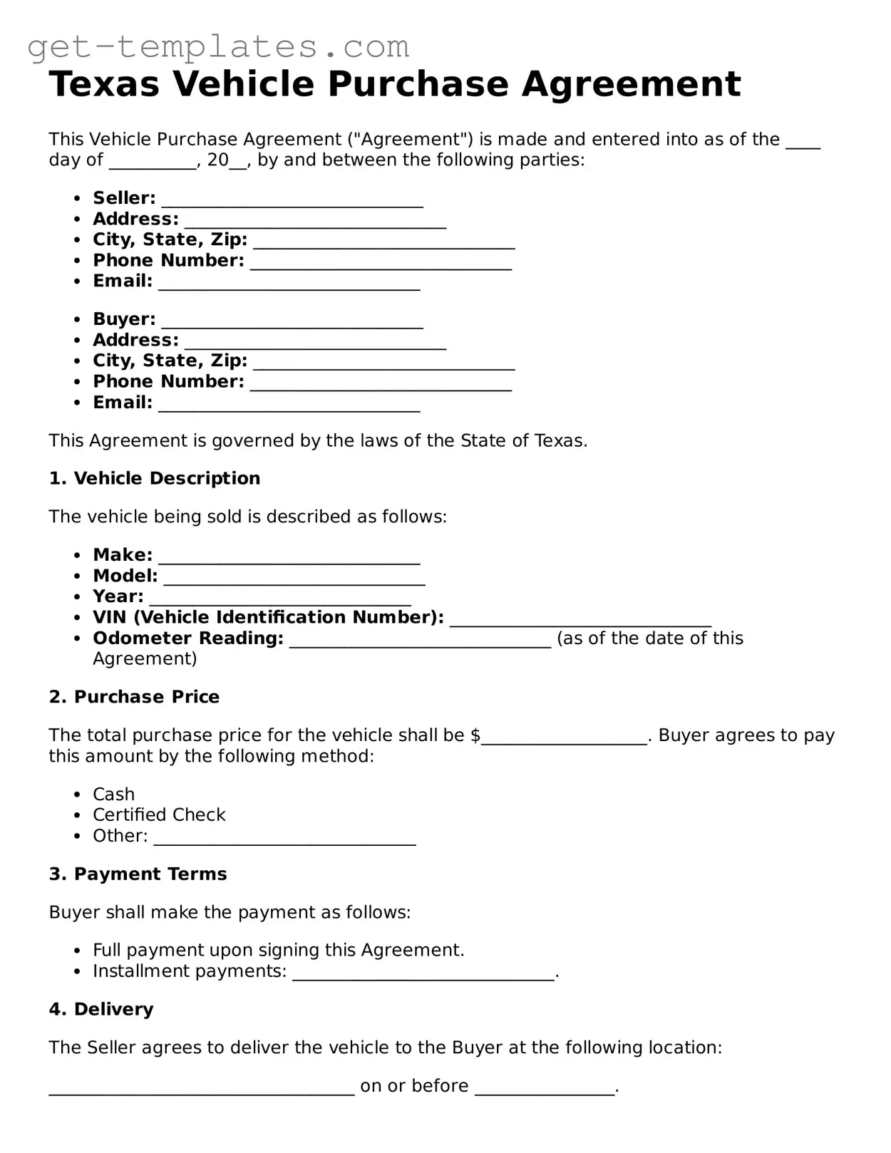 Attorney-Approved  Vehicle Purchase Agreement Document for Texas