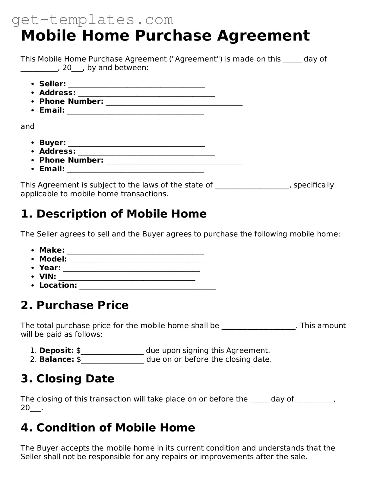 Attorney-Approved Mobile Home Purchase Agreement Form