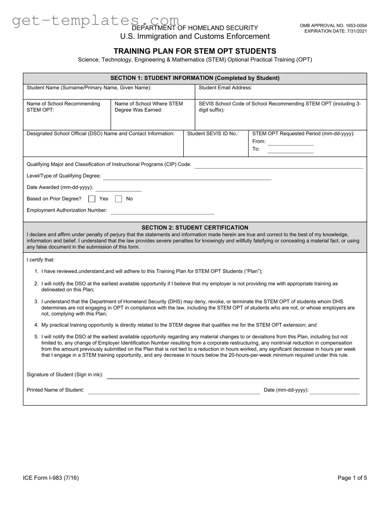 Fill in a Valid ICE I-983 Template