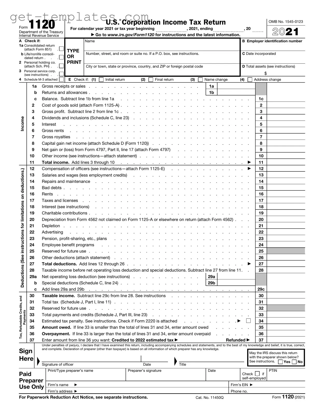 Fill in a Valid IRS 1120 Template